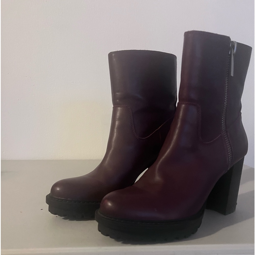 Lucky Brand Womens Burgundy 1"
Platform Bajax Block Heel Leather Boots